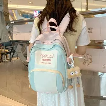 Студенческий рюкзак с цветными блоками, женский рюкзак в студенческом стиле, женская легкая школьная сумка чёрный