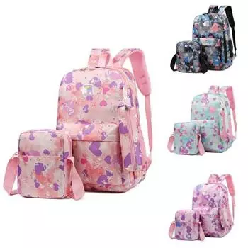 Student backpack three piece set (1 backpack, 1 small bag, 1 pencil case) Simple, lightweight, large capacity backpack Sweet and versatile backpack розовый