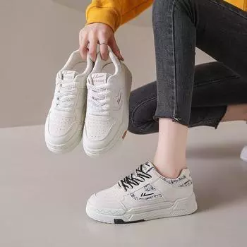 Student board shoes women s 2024 winter new casual fashion Xiaoxiangfeng leather sports shoes thick-soled heightening white shoes 35 белый