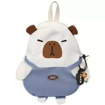 Student Capybara Backpack Class Bag Waterproof Capacity Large Storage Partition White Blue