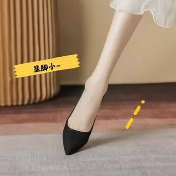 Student etiquette black stiletto high heels low heels women 2024 new stiletto pointed suede work single shoes women 34