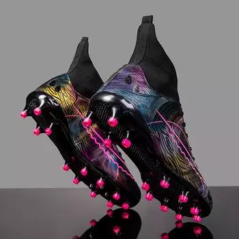 Student high-top football shoes AG long broken nails Boys and girls high-top socks Student competition Sports training Football spikes 36 чёрный