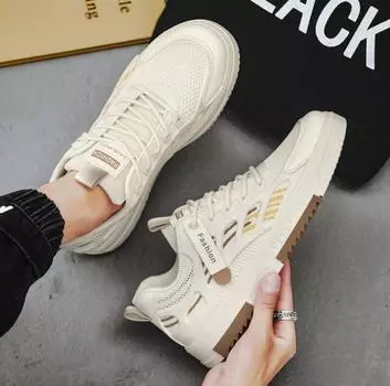 Student mesh breathable casual walking shoes four season soft soled comfort men s sports board shoes fashion outdoor flat shoes 39 бежевый