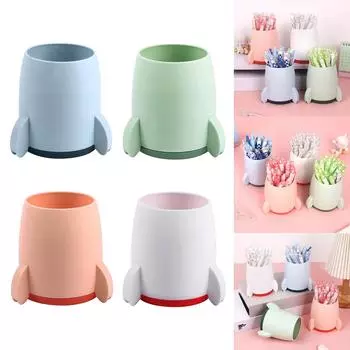 Student Pen Holder High Capacity Pencil Holder Rocket Desk Organizer Pencil Cup Makeup Brush Cup for Home Office School розовый