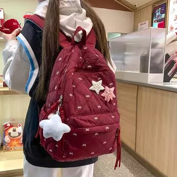 Студенческая школьная сумка с вышитым бантом, женский рюкзак большой вместимости, компьютерный дорожный рюкзак чёрный