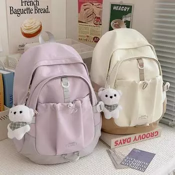 Студенческая школьная сумка с цветными блоками, женский рюкзак большой емкости, водонепроницаемая сумка для компьютера хаки