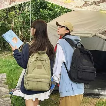 Студенческий школьный рюкзак Мужской однотонный рюкзак Женский рюкзак большой вместимости хаки