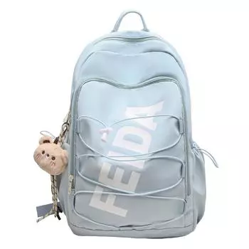 Student School Bag Multifunctional Lightweight Travel Bag Women Letter Print Backpack синий
