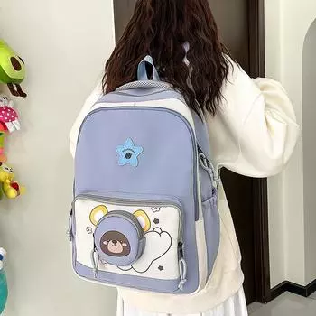 Student School Bag Women s Bear Print Backpack Large Capacity Durable Backpack розовый