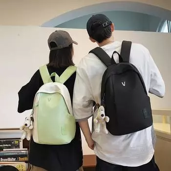 Студенческая школьная сумка, женский рюкзак большой емкости, мужская дорожная сумка с цветными блоками чёрный