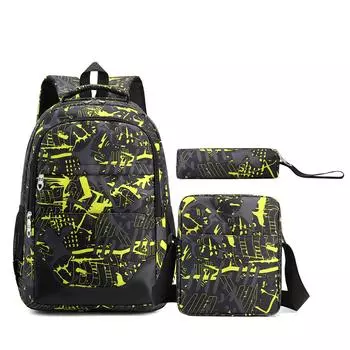 Student schoolbag backpack college style men s and women s junior high school three-piece set large-capacity schoolbag leisure travel bag жёлтый