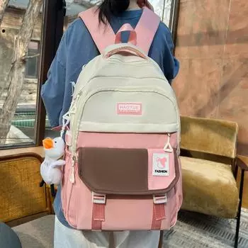 Студенческая школьная сумка в стиле кампуса, большой вместительный рюкзак для женщин, цветной рюкзак для девочек розовый