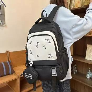 Student Schoolbag Color Contrast Backpack Women s Large Capacity Backpack with Coin Purse бежевый