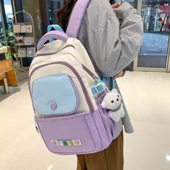 Студенческий школьный рюкзак контрастного цвета для девочек в студенческом стиле, большой вместительный рюкзак коричневый