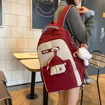 Student Schoolbag Girls Class Commuter Computer Backpack Color Block Campus Backpack with Coin Purse фиолетовый