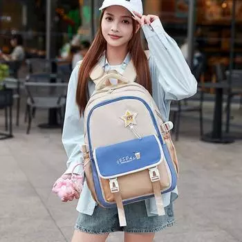 Student Schoolbag Grade 3-9 Large Capacity Backpack Color Block Women s Backpack чёрный