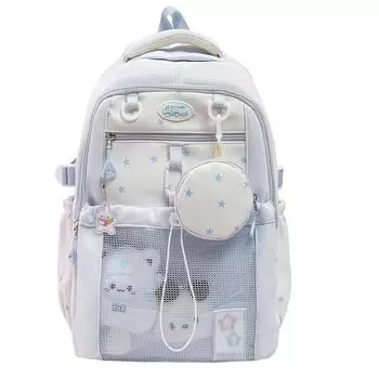 Student Schoolbag Women s Lightweight Backpack Large Capacity Travel Backpack with Coin Purse синий