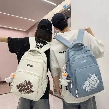 Student Schoolbag Women s Solid Color Large Capacity Backpack Men Letter Print Backpack синий