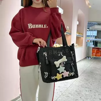 Student Shoulder Bag Women s Large Capacity Crossbody Bag Bow Embroidery Class Bag синий