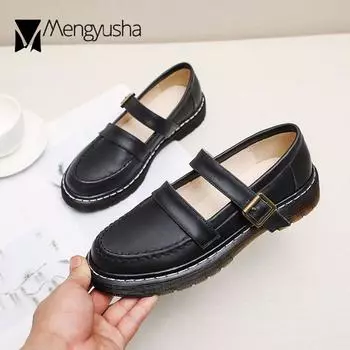 Student Solid buckle band shallow oxford shoes women loafers woman slip on round toe bullock flats mujer large size 34-43 4.5 чёрный