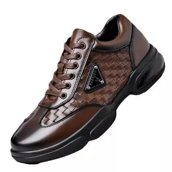 Student Spring New Woven Fashion Men s Soft-soled Breathable Lace-up Round Head Sneakers 39 чёрный