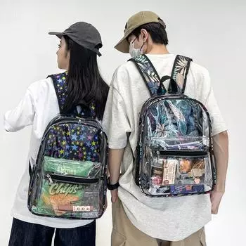 Студенческий прозрачный школьный рюкзак с принтом, небольшой рюкзак из ПВХ, праздничный дорожный рюкзак