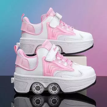 Student Version Four-wheel Runaway Shoes 6-12 Years Old Runaway Pulley Shoes Girls Youth Sports Shoes Adult Skates Men 33