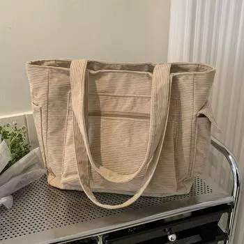 Студенты колледжа добираются до класса, большая вместительная ручная сумка, большая женская сумка, новинка 2023, парусиновая сумка, большая сумка на одно плечо 14.5x28.5x33cm бежевый