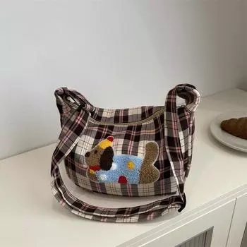 Студенты колледжа в классе большая вместительная сумка для пельменей женская 2025 новая холщовая клетчатая сумка-мессенджер сумка через плечо коричневый