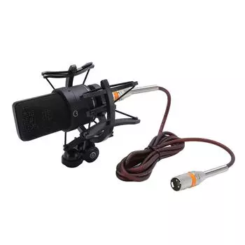 Студийный конденсаторный микрофон с диафрагмой 26 мм, креплением на амортизирующий кабель XLR и ветрозащитой для чёрный