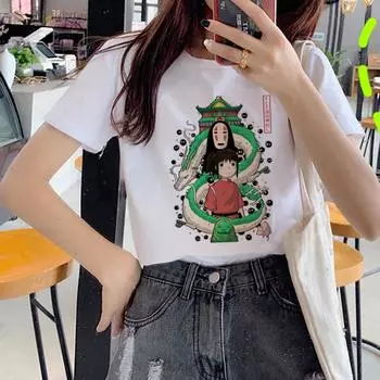 Studio Ghibli Унесенные призраками футболка Harajuku Kawaii, женская забавная футболка Ullzang, 90-х годов, корейский стиль S белый