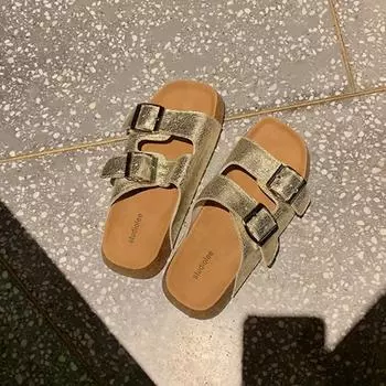 Studiolee women s summer wear one pedal double buckle cowhide platform sandals Boken sandals 35