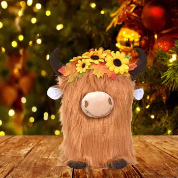 Stuffed Animal Highland Cow Plush Toy Home Gift Yak Doll Thanksgiving Day Decoration for Fireplace оранжевый