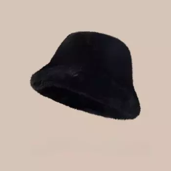 Stuffed Fisherman Hat Women s 2024 New Arrival Autumn and Winter Warm All-Matching Face-Looking Small Bucket Cap Bucket Hat Big Head Circumference Black All yards