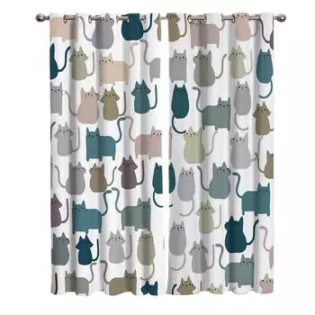 Мягкие узоры котов фигурки оконные шторы Декор для гостиной Шторы для спальни Роскошный домашний декор плоское окно 135W x 60H(cm)