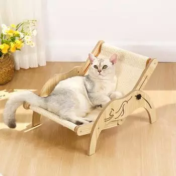 Стул для кошек, регулируемый стул для кошек из натурального дерева, приподнятая кровать для кошек, оригинальная мебель для кошек на мини-пляже 35x39x29cm зелёный