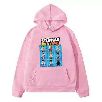 Stumble Guys Game Kawaii аниме Толстовка для мальчиков Повседневная толстовка y2k sudadera Осенние толстовки флисовый пуловер Куртка детская одежда для девочек 130 чёрный