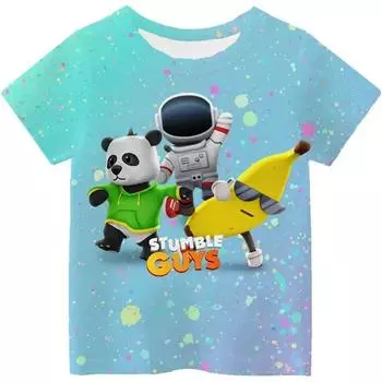 StumbleGuys Game Летняя детская футболка с 3D-принтом Одежда Harajuku Футболки с героями мультфильмов Повседневная забавная верхняя одежда Футболка для девочек и мальчиков 100