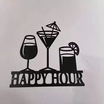 Stunning 1pc Happy Hour Metal Bar Sign! 14 x 11 . Black wall decor for home bar. Room decor. Perfect for home bar decor. чёрный