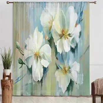 Stunning Blue and White Flower Printed High Shading Curtain for Elegant Home Decor in Bedroom Kitchen Living Room Blinds Rod W55 X H120cm X 2&HOOK
