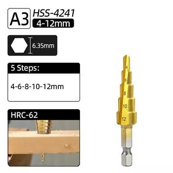 Ступенчатое сверло из титана HSS M35 с шестигранным хвостовиком из кобальта, спиральная фреза с прямыми канавками для металлических отверстий, коническое сверло, конусное электроинструмент