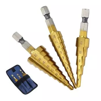 Ступенчатое сверло из титана HSS, высокоскоростной набор ступенчатых сверл, инструменты для пильных сверл, коническое сверло для металла, дерева 3-12/4-12/4-20 мм