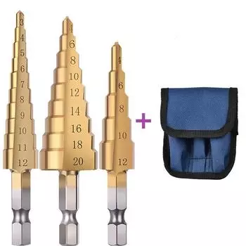 Ступенчатое сверло с метрическим шестигранным хвостовиком и прямой канавкой, 3 шт.