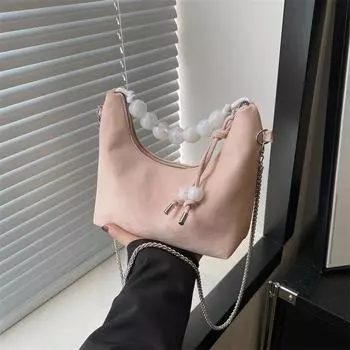 Style bag women s 2025 spring and summer hand-held pearl embroidered dumpling bag fashion trend versatile shoulder bag чёрный