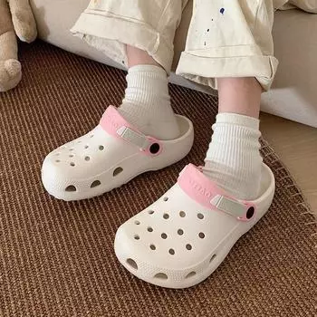Style Casual Easiest for Match Thick Sole Baby Boy and Girl Summer Hole Shoes Couple Internet Celebrity Street Style Outdoor Non Slip Beach Shoes White pink [5528 color matching belt]] 38-39