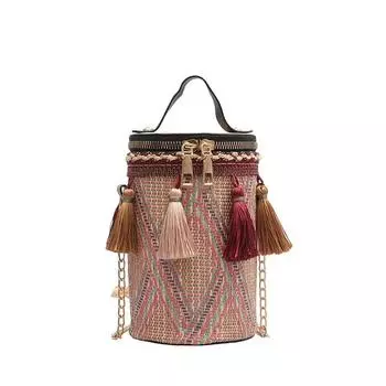 Style Circular Ethnic Handbag Women Shoulder Bag With Tassels For Casual Events