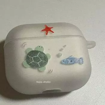 Style Cute Girl Cute Illustration Fish Turtle Frosted Soft Case for Airpods4/3/2/1 Wireless Bluetooth Earbuds Case Airpodspro Apple Protective Case Apple AirPods 2 Foggy Fish and Turtle Single Shell