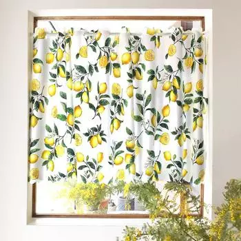 STYLE Decor Laminated Cafe Curtain for Small Stylish Privacy 70cm Long x 100cm Lemon Yellow Fruit W4001810 Windows, Screen, Wide, Pattern,