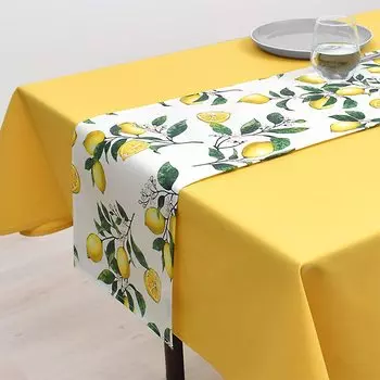 STYLE Decor Table Tracker Laminated Waterproof Scandinavian Table Center 100cm Washable Lemon Yellow Fruit Pattern W2701800