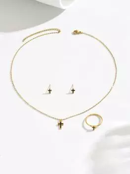 Style Fashion Jewelry Set Geometric Cross Oil Drop Design Earrings Versatile Long Necklace Jewelry